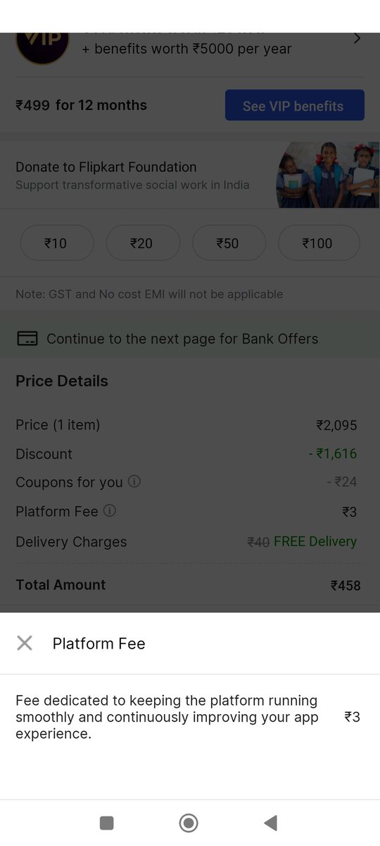 ssksaini's tweet photo. Now flipkart taking money from customer to Run company, on every order why platform fee to pay. 
Running platform smoothly it's not customer duty, so pls stop fooling us @flipkartsupport @Flipkart @jagograhakjago @amazonIN @JM_Scindia @nsitharaman https://t.co/f8ubdHaUTU