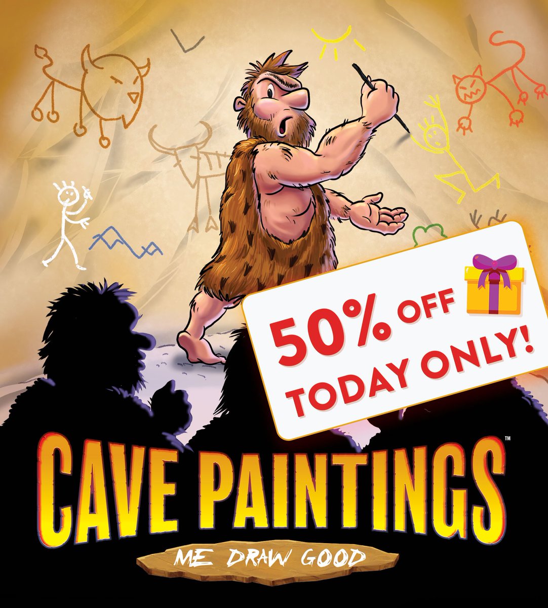 We're going positively prehistoric today: 50% off Cave Paintings! This game is for those who love to get goofy with their party games. You will draw pictures like the cave people did. It's hilarious. And NOBODY wins an art scholarship with these results. rnrgames.com