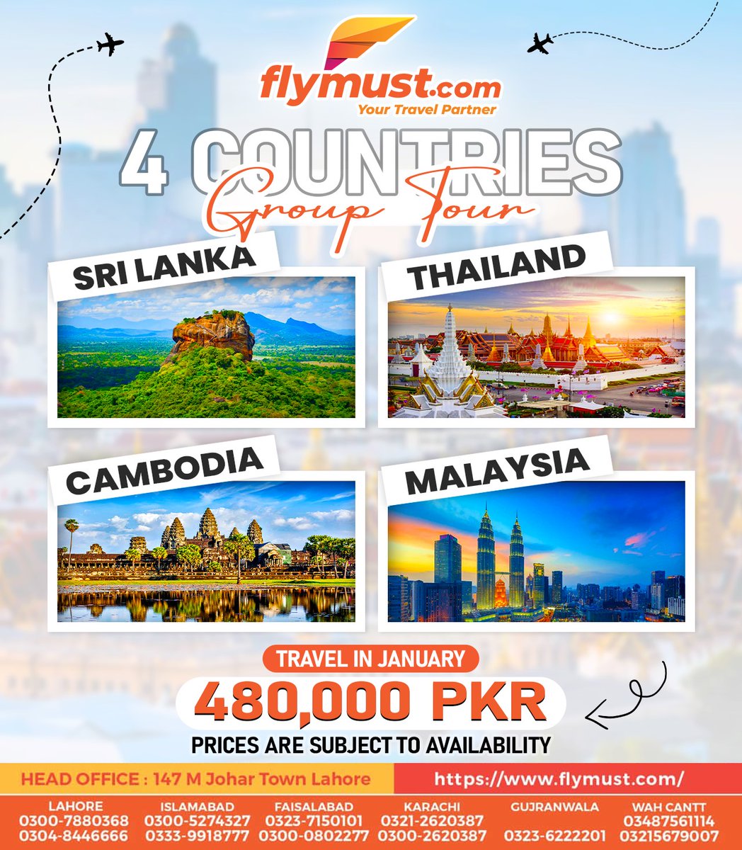 FlymustTours's tweet photo. Discover the beauty, culture, and excitement of four breathtaking destinations in one unforgettable journey!
Dreaming of an international getaway? 📷📷 This January, join us for an exciting group tour https://t.co/Nup8jilYsP