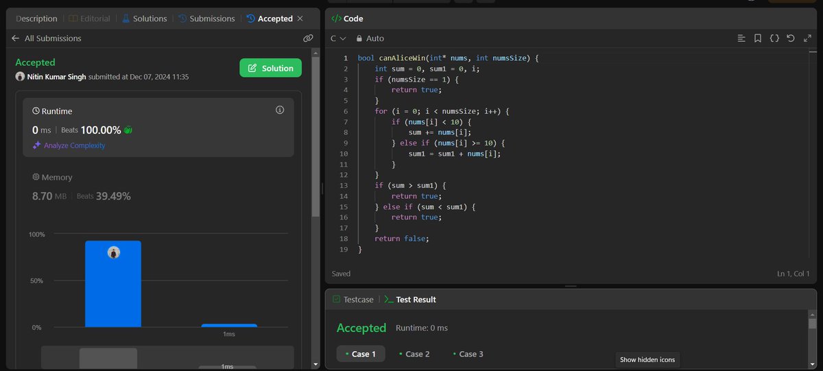 NitinKS92's tweet photo. π₯ Today I solved a problem #CanAliceWin withπ―% runtime efficiency and optimized memory on @LeetCode π
Keep solving, keep growing! πͺ | #DSA #LeetCode #ProblemSolving #CodeEfficiency https://t.co/im28dm8OcJ