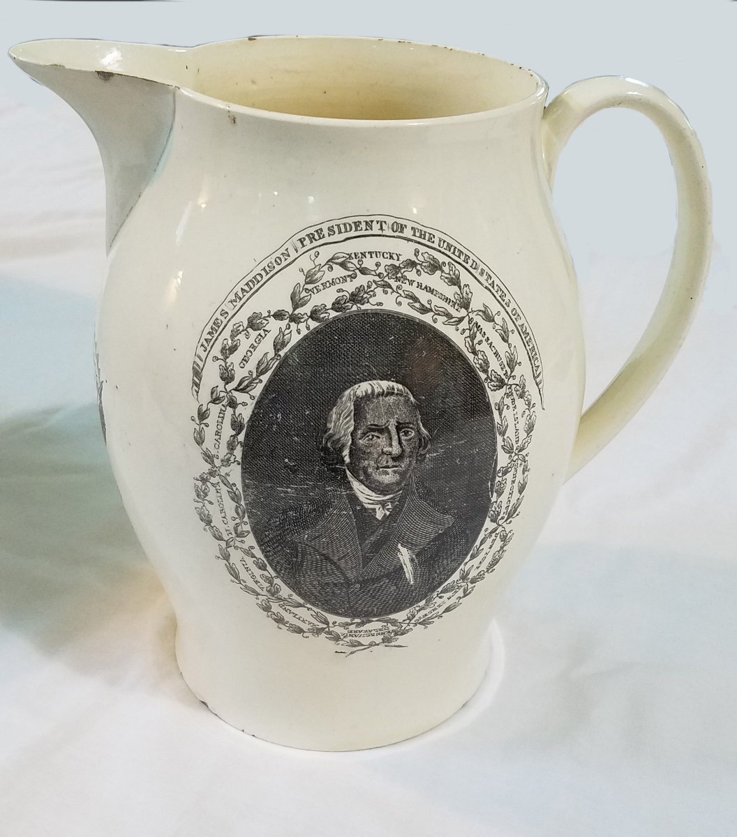 JMMontpelier's tweet photo. (2/2) In response, the British maker of this #creamware jug updated a previous model by adding Madison’s name ... but leaving the image of previous President #ThomasJefferson!
Courtesy of Montpelier, a National Trust Historic Site. https://t.co/VOp2fRNzPG