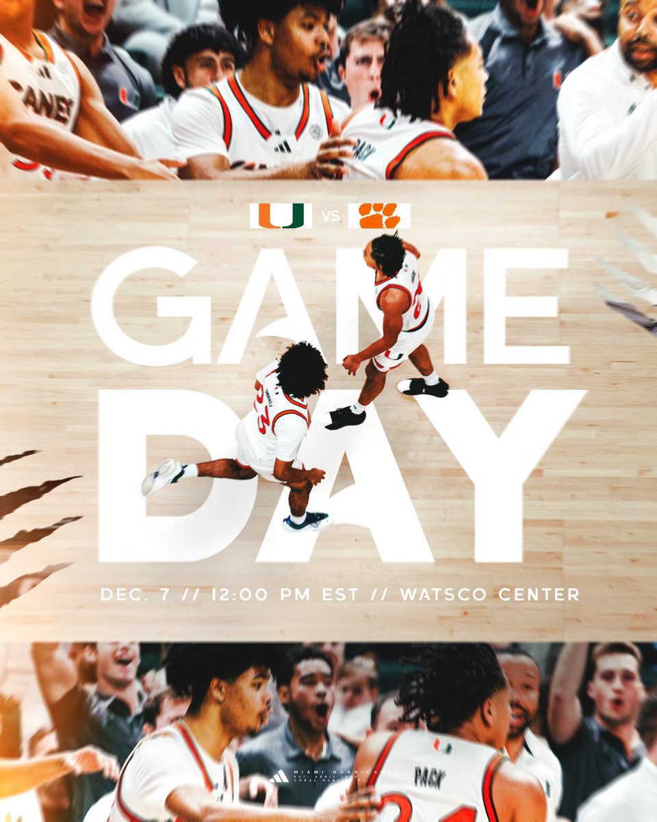 CanesHoops's tweet photo. ACC play starts today 🙌

🆚 Clemson 
🕛 12PM
📍 @watscocenter 
📺 ESPN2
📻 @560WQAM https://t.co/KAzFuqxzwp