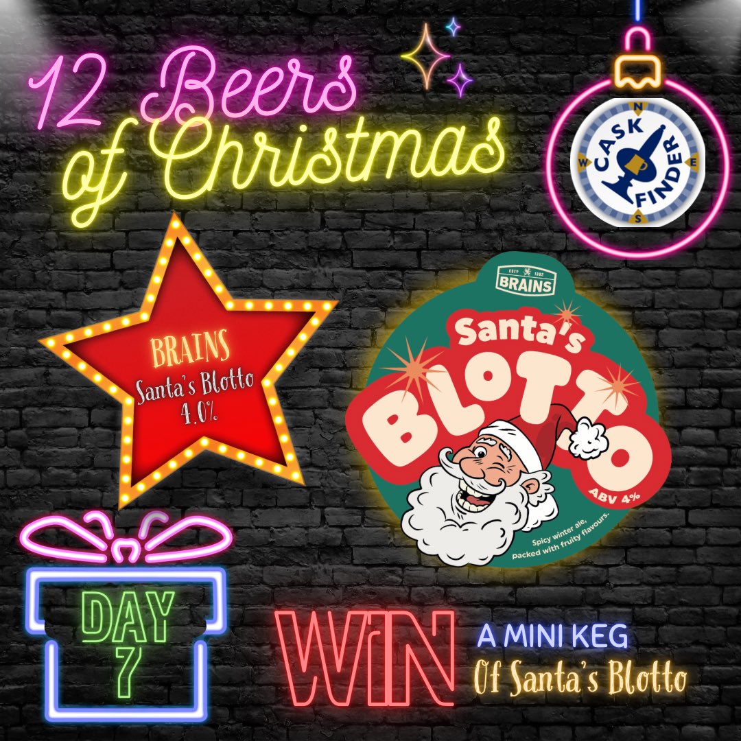 🎄12 BEERS of Christmas GIVEAWAY!

Day 7 is Santa’s Blotto from <a href="/brainsbrewery/">Brains</a> 

WIN a mini keg of Santa’s Blotto! 

✅Like &amp; Retweet
✅Tag a friend
✅Follow <a href="/CaskFinder/">CaskFinder</a> &amp; <a href="/brainsbrewery/">Brains</a> 

T&amp;C's apply &amp; competition closes at 23.59 7Dec. Also running on Facebook &amp; Instagram
