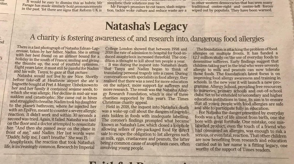 Natasha died from her allergies. We don’t want any more families to suffer. <a href="/thetimes/">The Times and The Sunday Times</a> 7 Dec. <a href="/NatashasLegacy/">The Natasha Allergy Research Foundation</a> 

Donate today. times.ctdonate.org

Thanks to match-funding by <a href="/Morrisons/">Morrisons</a> and <a href="/marksandspencer/">M&S</a> every £1 you donate is worth £3.