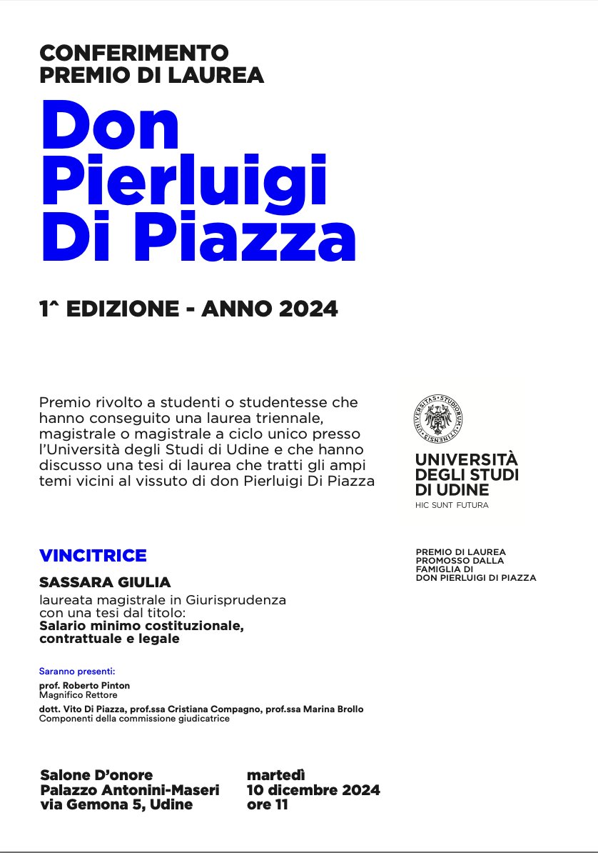 A breve, presso Università degli Studi di Udine, 
la consegna del Premio Don Pierluigi Di Piazza - 1 edizione 2024
per coltivare il ricordo e la pratica del Suo pensiero e operato