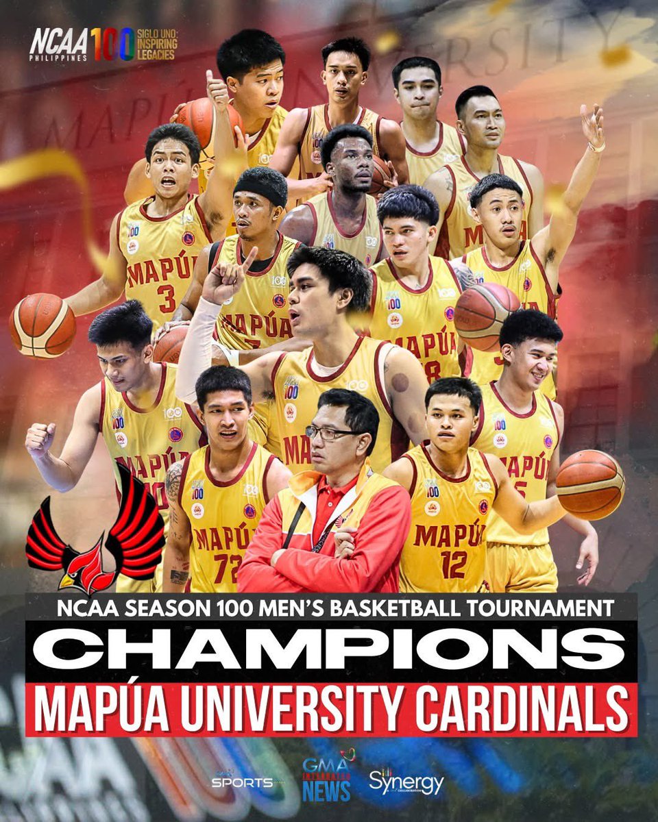 matchpointmilli's tweet photo. 33 YEARS IN THE MAKING 🏆💛

After a 33-year wait, Mapua University clinches the NCAA championship with a decisive 94-82 victory over De La Salle-College of Saint Benilde, wrapping up the centennial season at the Smart Araneta Coliseum. @dzrhnews 

📷 @NCAAPhilippines https://t.co/HFUyLPgnEb
