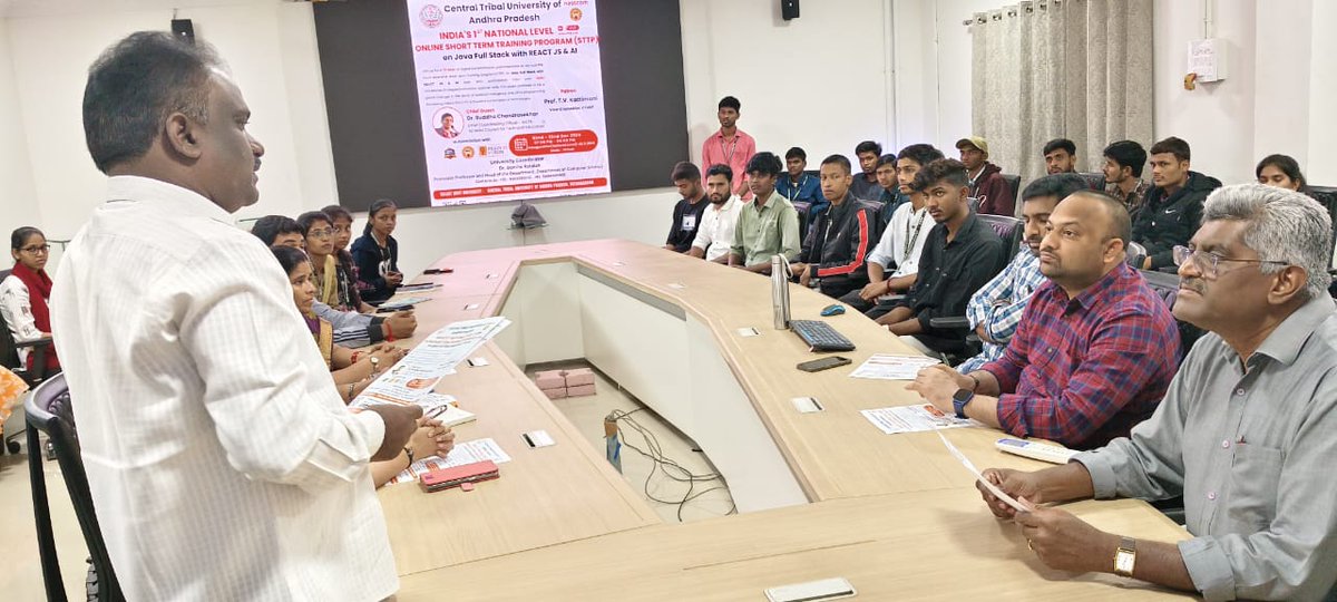 CTUAP_VZMAP's tweet photo. India’s 1st National Short-Term Training Programme on Java Full Stack Development, React JS, and Artificial Intelligence Launched in Vizianagaram, Andhra Pradesh on 30th November 2024 at The Central Tribal University of Andhra Pradesh, Vizianagaram. https://t.co/Vqhsp8ZpRZ