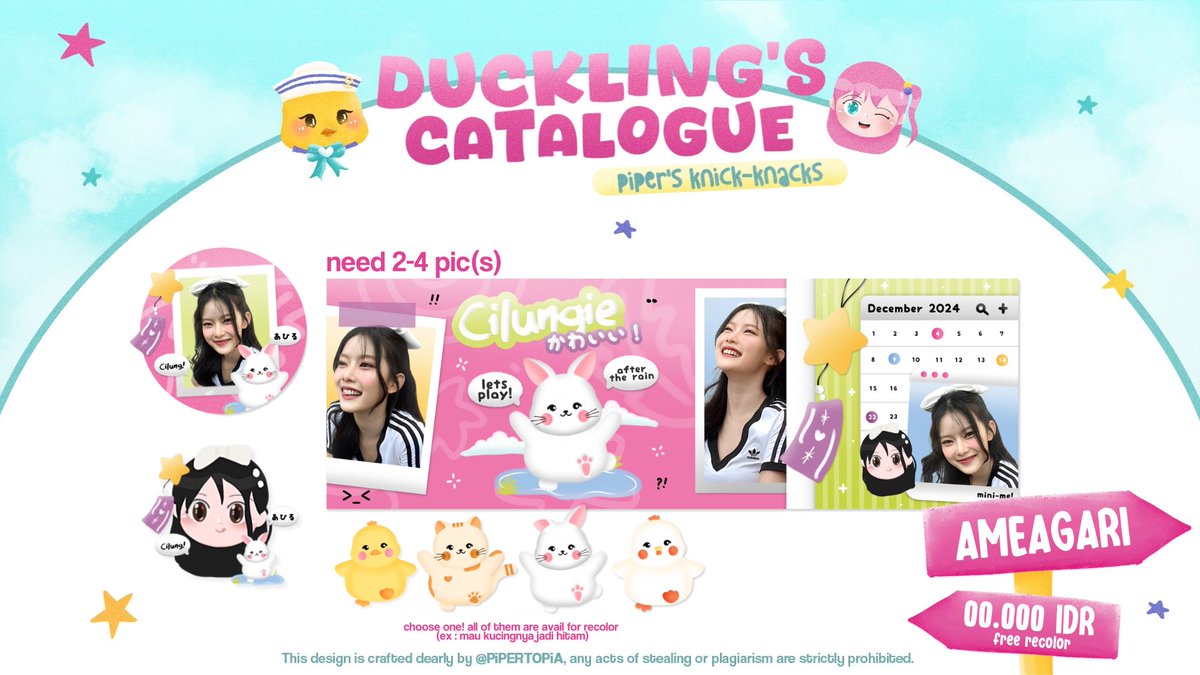jeemminizna's tweet image. ㅤ 

help repost, quacklets . . 💭
thanks a lot .ᐟ   🐣

let’s play after the rain — kenalan dengan AMEAGARI 🌧️ super hyped that this layout is available for chibi &amp;amp; non chibi as well 😻 boleh di ospekin dulu ya ☝️ 

oia, checkie ALT !!

#zonauang 
ㅤㅤ
ㅤ