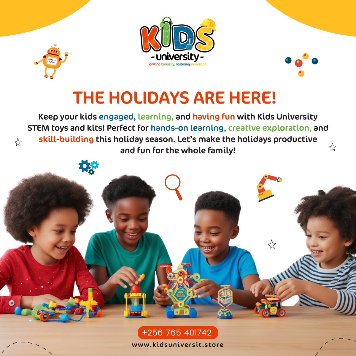 KHAN_STORES's tweet photo. 🌟 The Holidays Are Here! 🌟

Make this holiday season unforgettable with Kids University STEM toys and kits! 🎁 Keep your kids engaged, learning, and having fun through hands-on activities, creative exploration, and skill-building adventures.

👩‍🔧 Perfect for:

✨ Exploring science & tech
✨ Building problem-solving skills
✨ Bonding as a family

📞 Call us at +256 765 401742
🌐 Shop online: https://t.co/KQlz4VmXQG