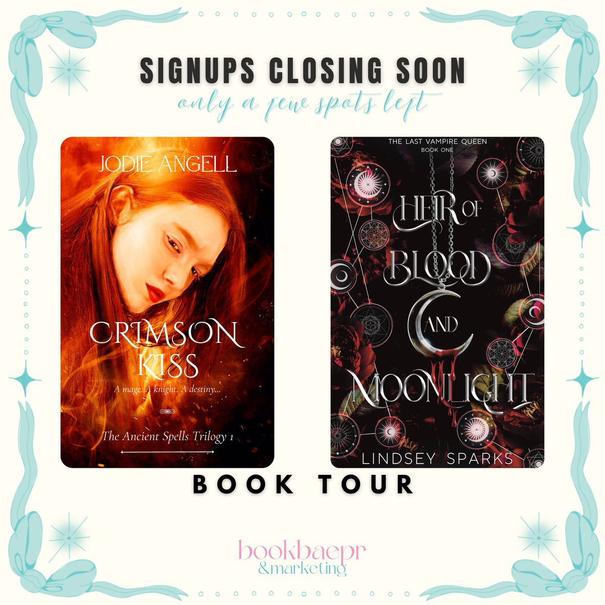 BookBaePr's tweet photo. 🚨 Last Call for Book Tour Sign-Ups! 🚨

Are you ready to dive into two captivating worlds of fantasy and romance? ✨

Spots are filling up fast, so don’t miss out!

🔗Click the link in insta bio to sign up!

#BookTourSignUp  #booklovers  #BookTwitter https://t.co/dTQWnMVxk4