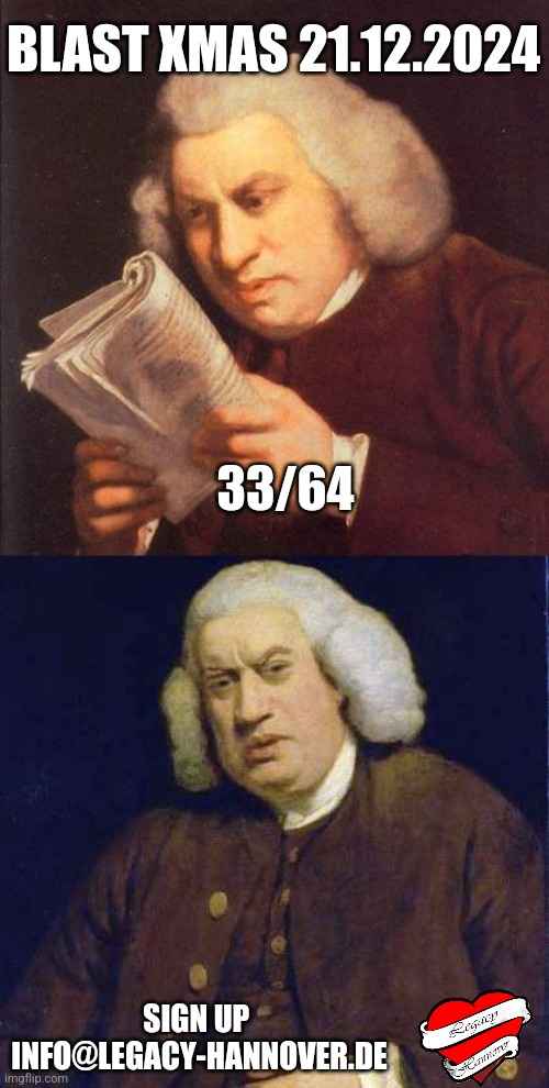 So sieht unser Blick aus, wenn wir die Voranmeldungen anschauen: da geht noch was! Nutzt die Chance und verpasst das Blastchristmas nicht, sondern meldet euch an unter info@legacy-hannover.de für unsere Weihnachtsfeier von Legacy Hannover. Vorkasse 25 € mit Paypal 
&amp; seid dabei!