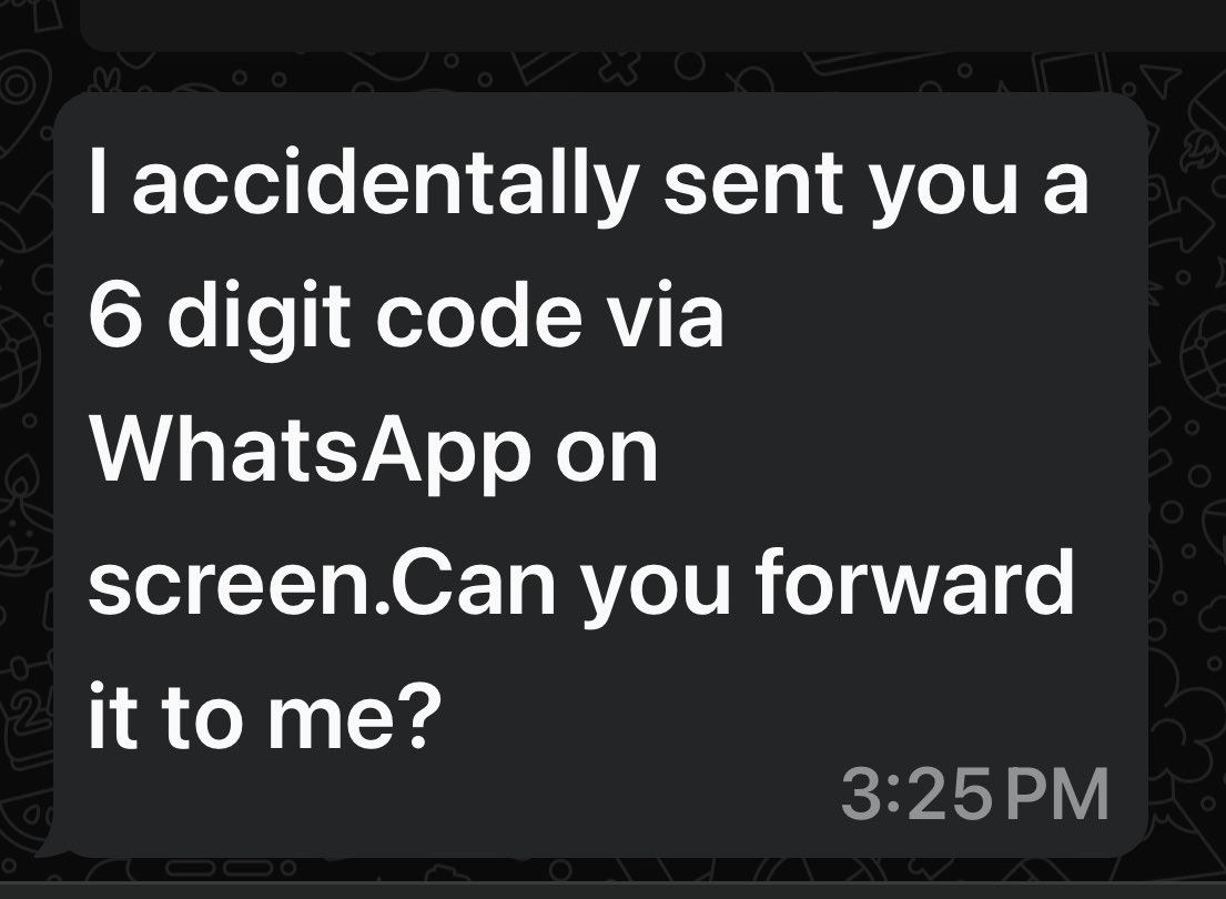 Brijeshbsingh's tweet photo. WARNING! 

New WhatsApp hack alert! Be cautious of messages claiming you've received a 6-digit code "on screen" &amp; asking you to forward it. 
DON'T SHARE! 
It's a scam to access your account! 
#WhatsAppSecurity #OnlineSafety https://t.co/xtTR2VtQqa