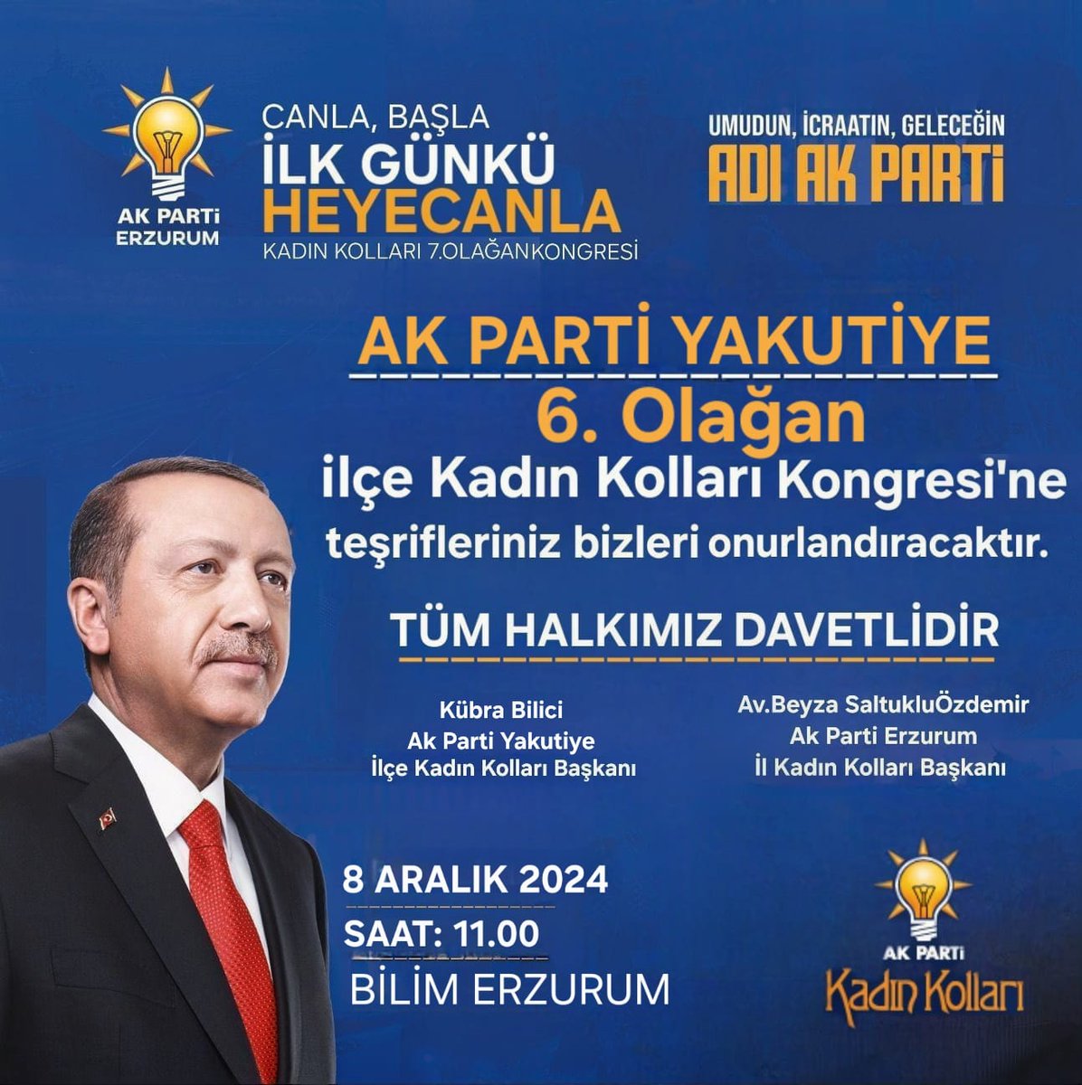 📍Yakutiye 

Canla, Başla İlk Günkü Heyecanla 

Yakutiye 6. Olağan İlçe Kadın Kolları Kongremize tüm halkımız davetlidir.

Tarih : 8 Aralık Pazar
Saat : 11:00
Yer : Bilim Erzurum (Şükrüpaşa)