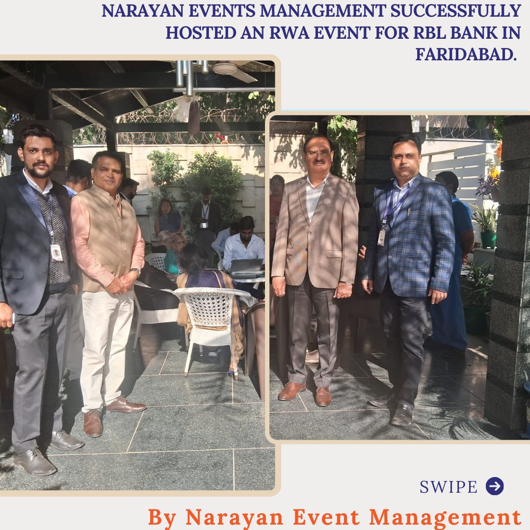 EventsNarayan's tweet photo. Making memories, one occasion at a time! 🌟 In Faridabad, Narayan Events Management was pleased to host a RWA event for RBL Bank. #NarayanEvent #CorporateEngagement #RWAEvents #RBLBank #EmployeeEngagement #FaridabadEvent #CorporateEvents #TeamBuilding #EventManagement  #ALT #BLT https://t.co/D47EAXPzB5