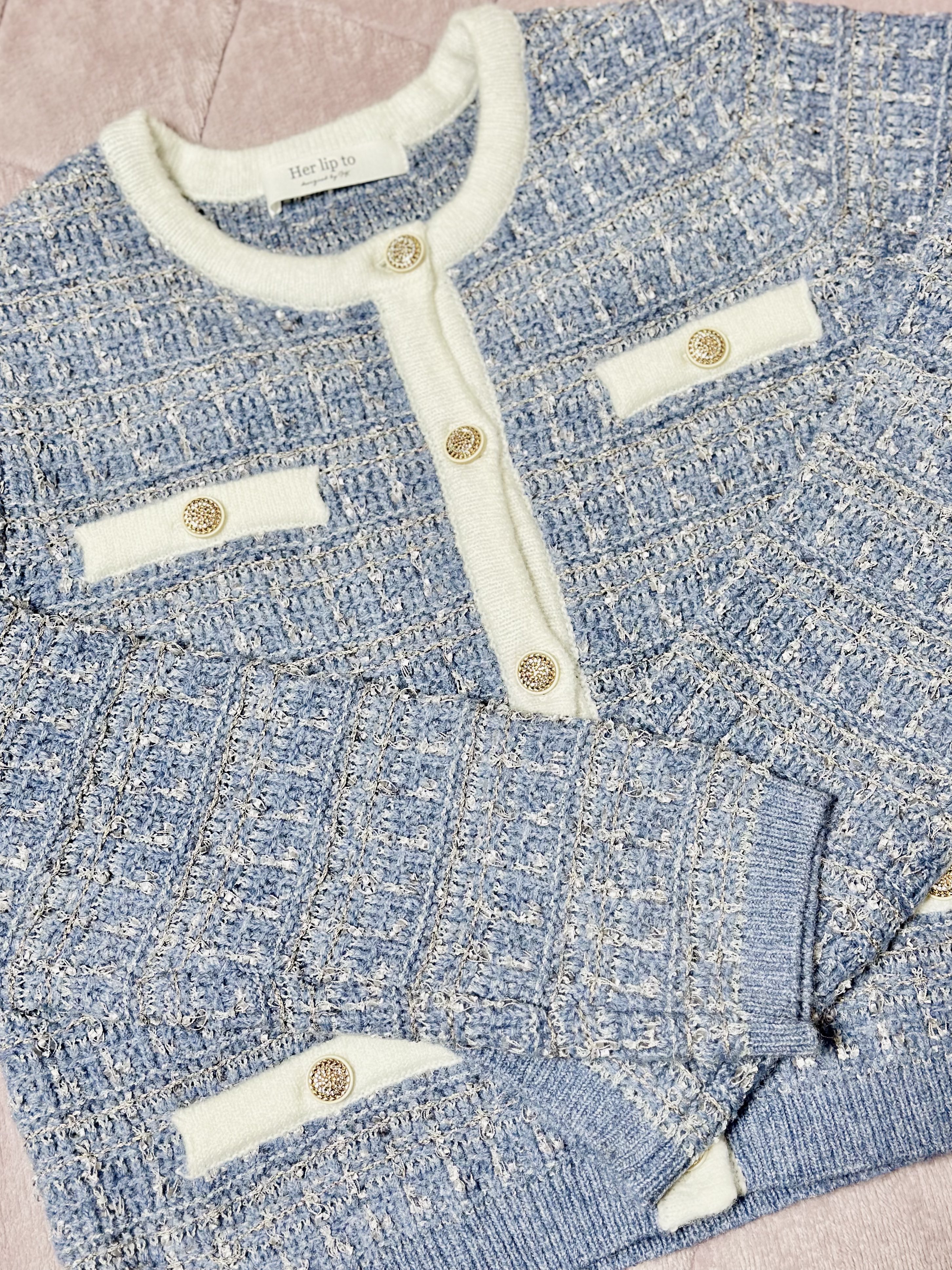 herlipto Bristol Tweed Knit Cardigan sky