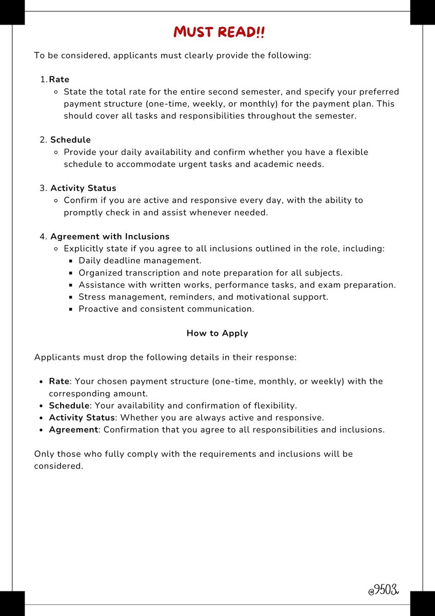 9503v's tweet photo. lf commissioner

- personal acad commissioner / study assistant
- stem graduate (with highest honors)
- read all the content of the images provided below https://t.co/LbPjzwQGwI