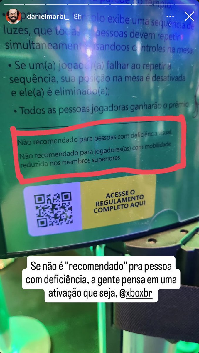 thai_spierr's tweet photo. o @XboxBR, o q foi isso aqui?! Vocês estão no maior evento do mundo, a @CCXPoficial, e simplesmente entregam uma coisa vergonhosa dessas?

Vocês literalmente fizeram o @DanielMorbi e tantos outros PCDs passarem por mais uma situação capacitista em pleno 2024 🫠

#PCD #CCXP #XBOX https://t.co/sUwvKYCdNi