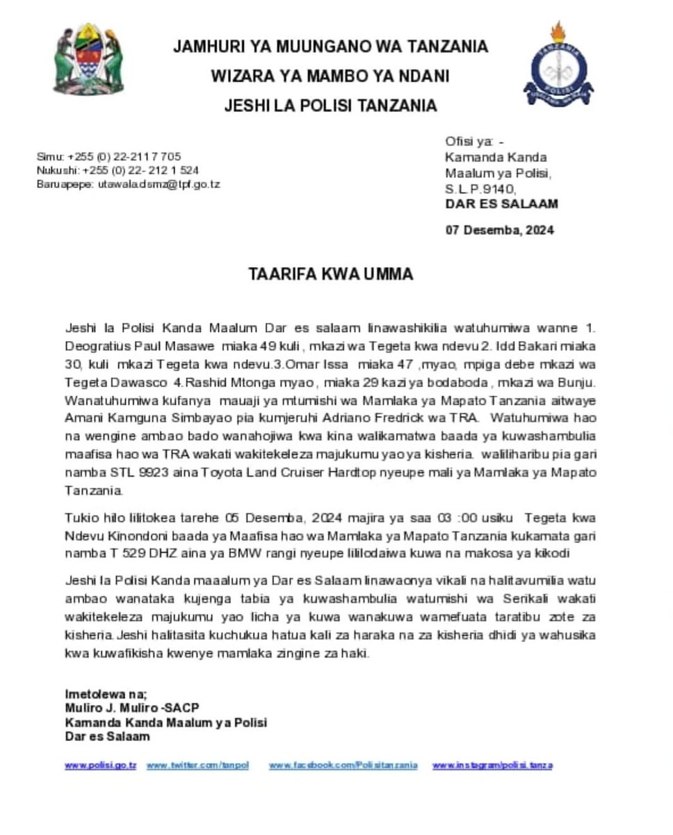tanpol's tweet photo. Taarifa ya Kamanda wa Polisi  Kanda Maalum ya Polisi Dar es salaam https://t.co/tWtbOCpJyQ