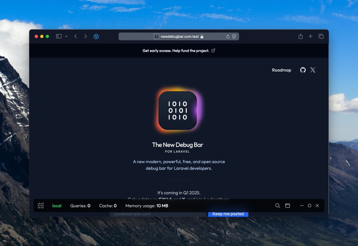 benjamincrozat's tweet image. This new debug bar for Laravel looks really really good on its official website. 👌