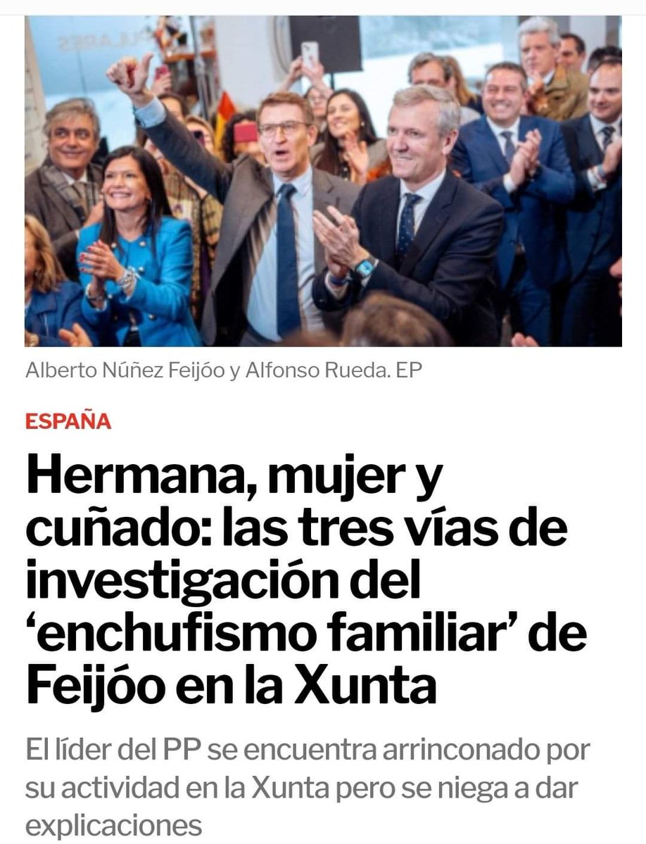 De ésta corrupcion no habla <a href="/NunezFeijoo/">Alberto Núñez Feijóo</a> ?..Ni de la del novio de <a href="/IdiazAyuso/">Isabel Díaz Ayuso</a> ..O de la propia Ayuso que algún día será juzgada por la muerte de 7291 personas?
Parece tonto pero no,no es tan tonto.