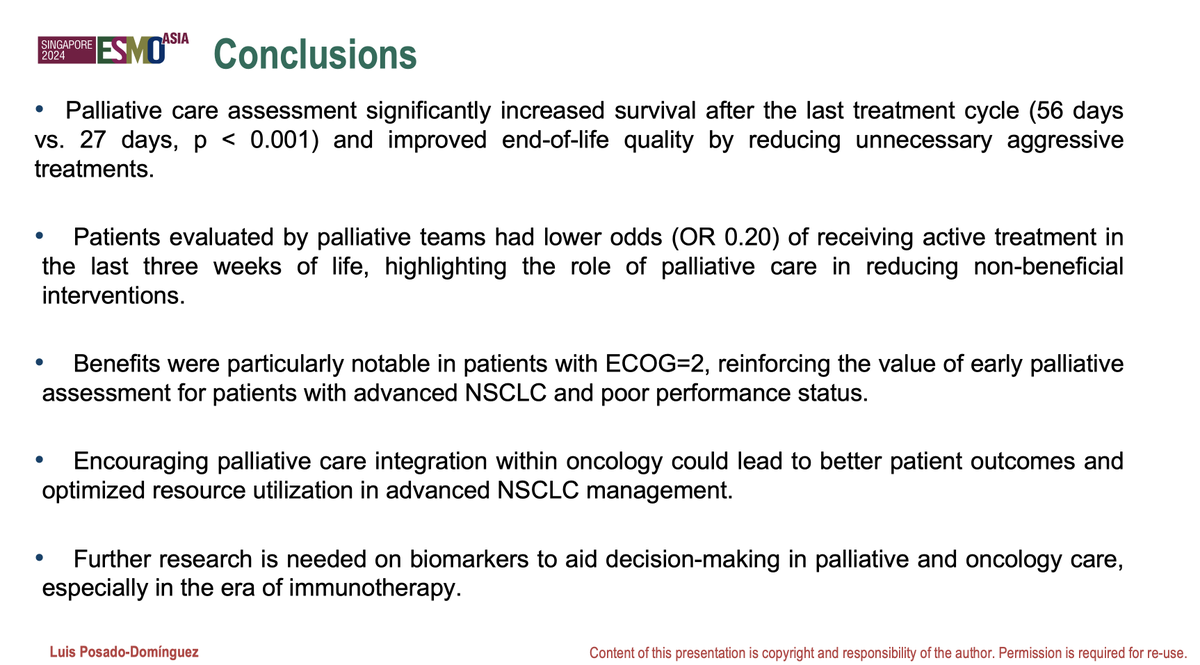 luixposado's tweet photo. Happy to have presented at #ESMOASIA24 the work we conducted at the Medical Oncology Department of Salamanca on the impact of palliative care in patients with advanced lung cancer. Also delighted to have included a mention of my city (Zamora) in the acknowledgments slide! https://t.co/TlnlBPVhrn