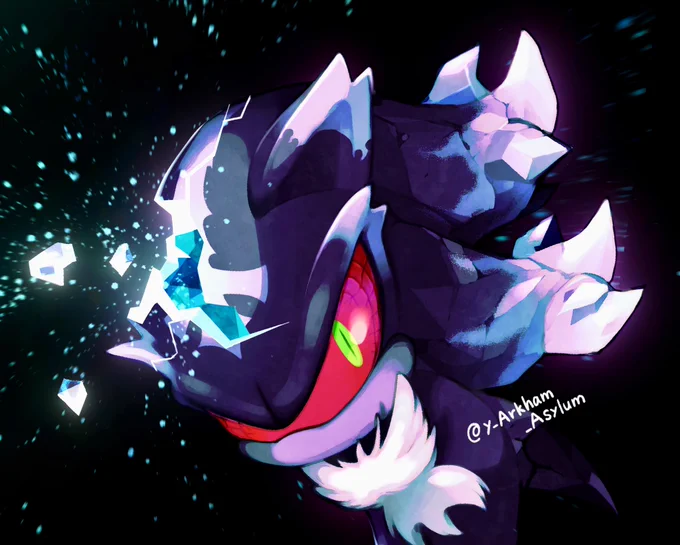 鉱物っぽいメフィレス。2枚目は砕く前の絵#MephilesTheDark #イラスト 