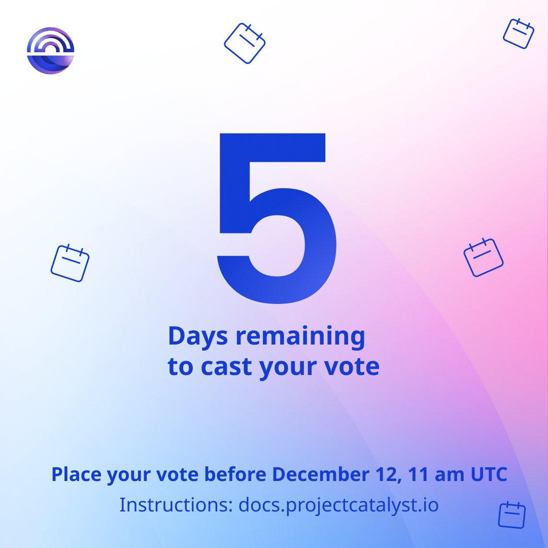 Catalyst_onX's tweet image. 🚨The #Fund13 voting window is closing soon! 

📅 You have just 5 days left to vote. Will your favorite projects get funding? You decide! docs.projectcatalyst.io/current-fund/v…