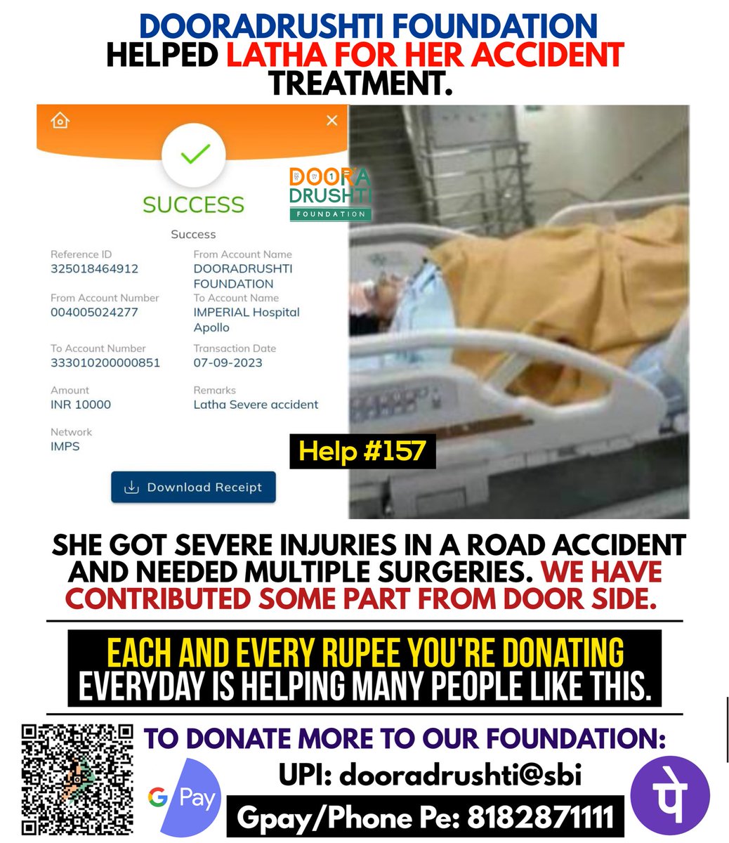 Help #157 post from <a href="/dooradrushti/">Dooradrushti Foundation</a> ❤️🤝

Spread our initiative of <a href="/DonateOnlyRupee/">Donate Only One Rupee</a> to more people and help us in helping more needy ones 😊 #Door_Helps #DonateOnlyOneRupee