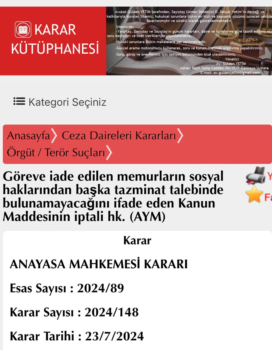 kararkutuphanes's tweet photo. Göreve iade edilen memurların sosyal haklarından başka tazminat talebinde bulunamayacağını ifade eden Kanun Maddesinin iptali hk. (AYM) #örgüt #memur #sicil #göreveiade #hukuk #yargıtay #avukat #sicil #disiplin #devlet #kamupersoneli #dava
link https://t.co/onzmcicRKp https://t.co/sttzGxYj5P