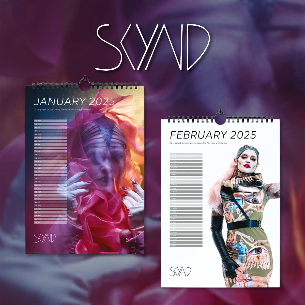 itsSKYND's tweet photo. Introducing the SKYND 2025 Calendar – a collection of personal mental health quotes I’ve put together to stand by you in dark moments. Each page is a reminder that you’re not alone, offering strength and support when you need it most. Let’s face the year ahead together. -SKYND 🖤 https://t.co/g2k49H0Y4e