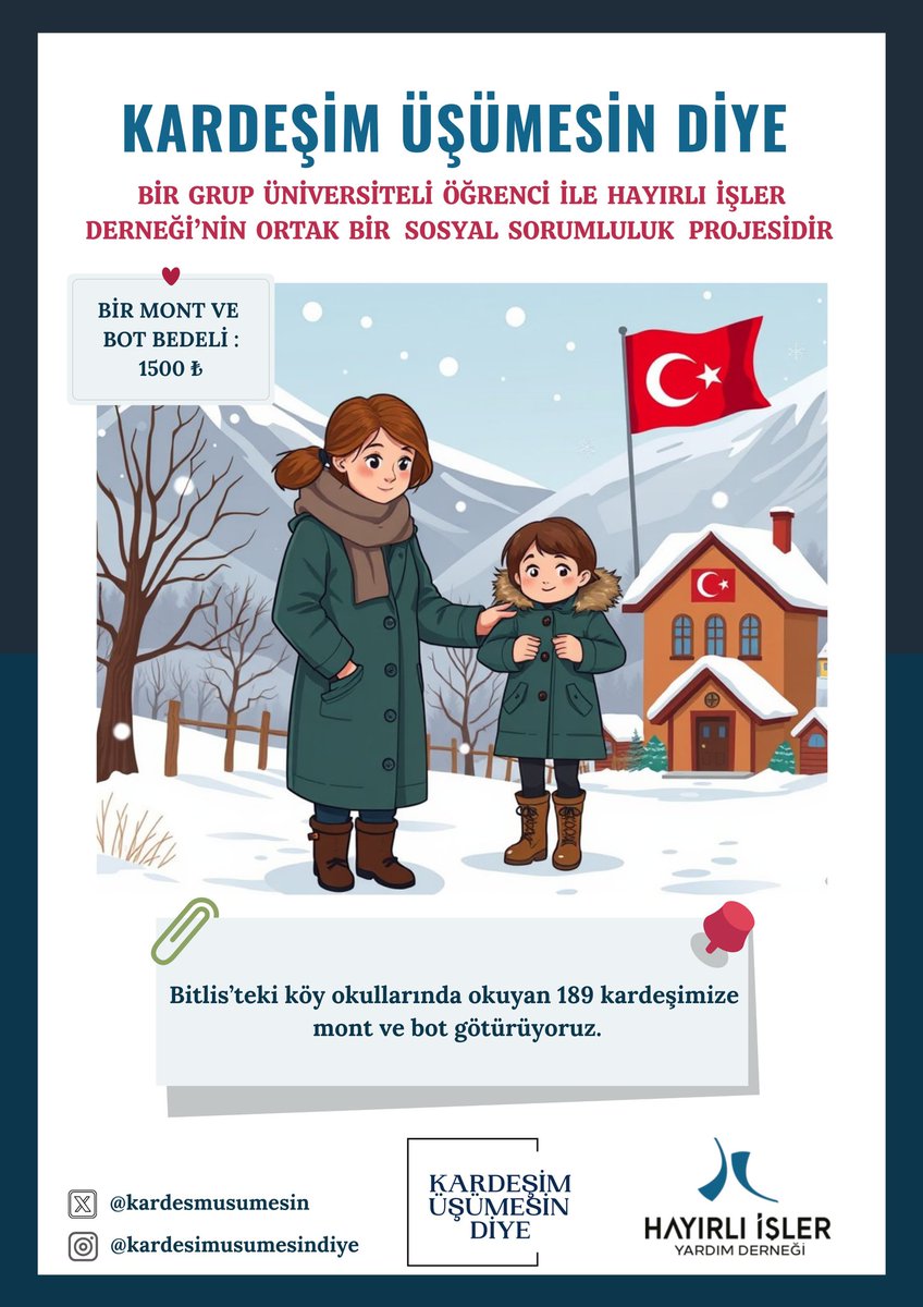 kardesmusumesin's tweet photo. Hesap : Hayırlı İşler Yardım Derneği
İban : TR87 0020 9000 0130 0036 0000 01
Açıklama: BİTLİS 
Bir Mont ve Bot bedeli 1500 TL’dir ama siz istediğiniz kadar destek olabilirsiniz 😊 
Destekleriniz için şimdiden teşekkür ederiz 🌸 https://t.co/Qgyr6rKUXp