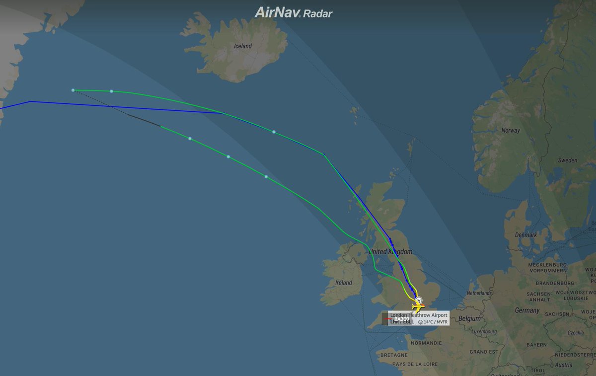 AirNavRadar's tweet photo. This Week, British Airways flight #BA209 from London Heathrow to Miami diverted back to London following an engine shutdown and returned safely to LHR Airport.
Flight data: https://t.co/JtpBVH4zOB https://t.co/4xKUKznwOI