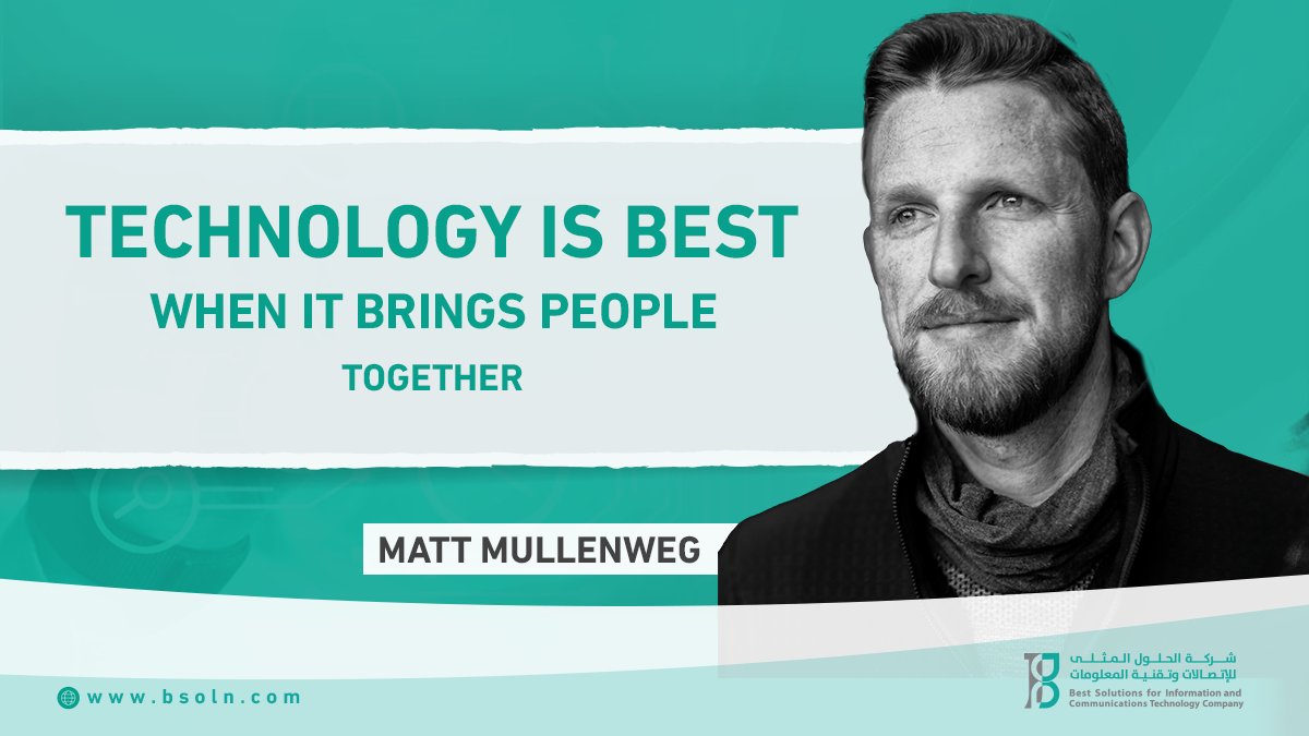 bsoln_sa's tweet photo. " Technology is best when it brings people together. "
Matt Mullenweg
#TechnologyForGood #Innovation #Connectivity #DigitalTransformation #MattMullenweg #TechSolutions https://t.co/g63O4TcDP1