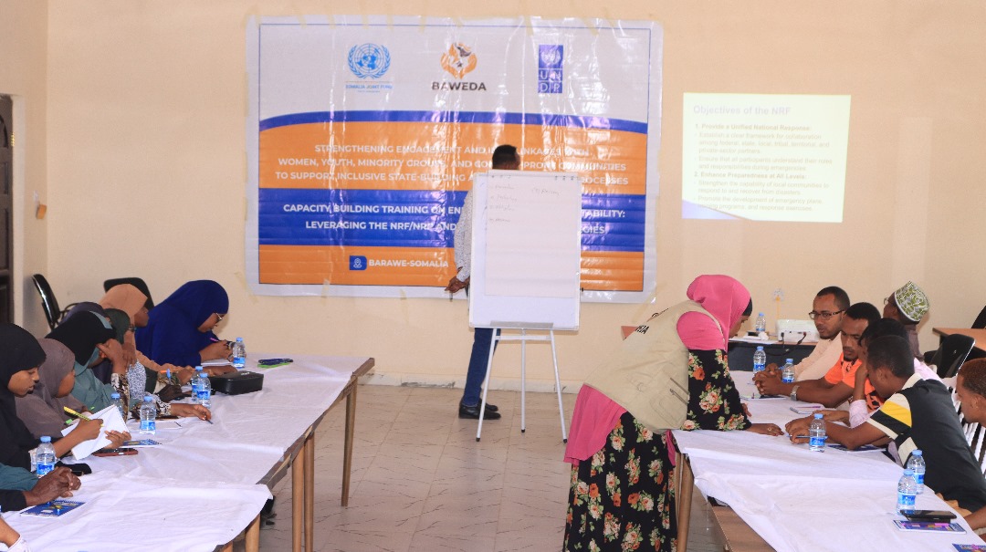 BawedaCso's tweet photo. @BawedaCso in partnership with @UNDPSomalia,successfully concluded a 3-days Capacity Building Training (Dec 1–3, 2024) in #Barawe. The training focused on leveraging NRF/NRP &amp; local response strategies for inclusive state-building and reconciliation under the SRSP program. https://t.co/uvUX3qJLiL