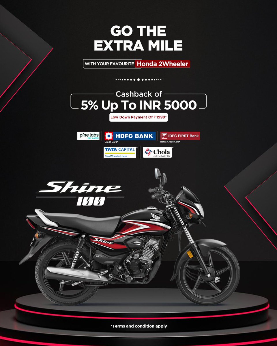 honda2wheelerin's tweet photo. Shine Brighter on the road with your favourite Honda 2Wheeler
#Honda #ThePowerOfDreams #Shine100 https://t.co/8DAVc5ThdW