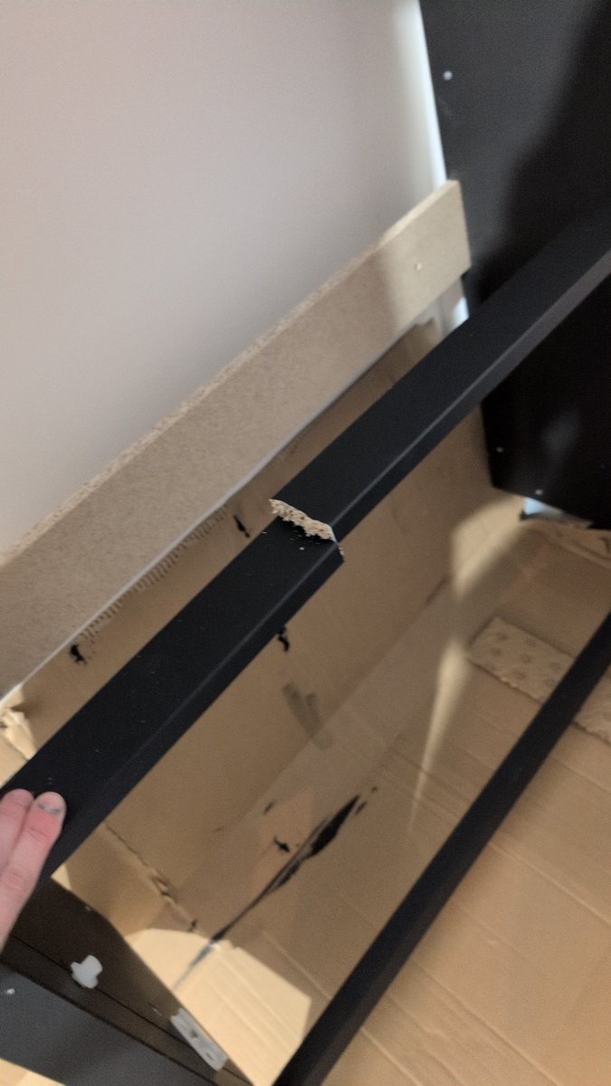hambobbean's tweet photo. @IKEAUKSupport Do you replace larger parts? I bought a Hemnes shoe cabinet a few days ago, painted it, I've gone to fix it to the wall and one of the middle parts has snapped clean in half 😟 https://t.co/5FgTAiyZl4