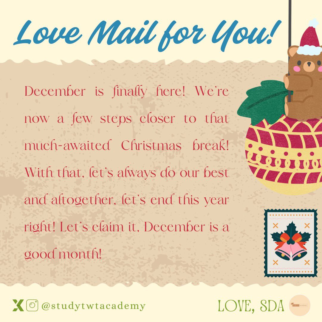 studytwtacademy's tweet image. 𝗪𝗲&apos;𝘃𝗲 𝗺𝗶𝘀𝘀𝗲𝗱 𝘆𝗼𝘂, 𝘀𝘁𝘂𝗱𝘆𝘁𝘄𝘁! 🥹

Due to our busy academic lives, we failed to keep this account active for some time, but now that we&apos;re back, here&apos;s a love mail for all of you! Happy holidays, everyone! 🎄🤍

#studytwtacademy