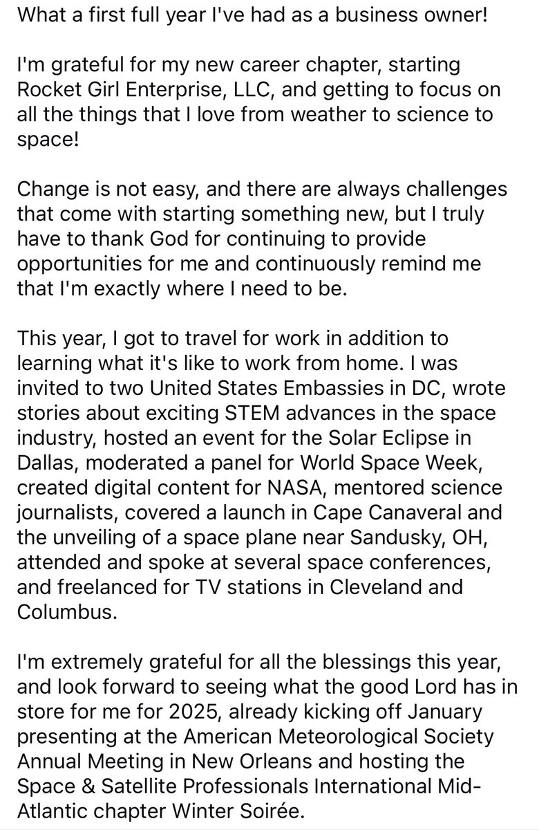 GarofaloWX's tweet photo. 💫December 6💫 grateful for my first year in the new chapter of my career as a business owner and entrepreneur. #25daysofgratitude #rocketgirl #entrepreneurs https://t.co/WAbzgonkGk