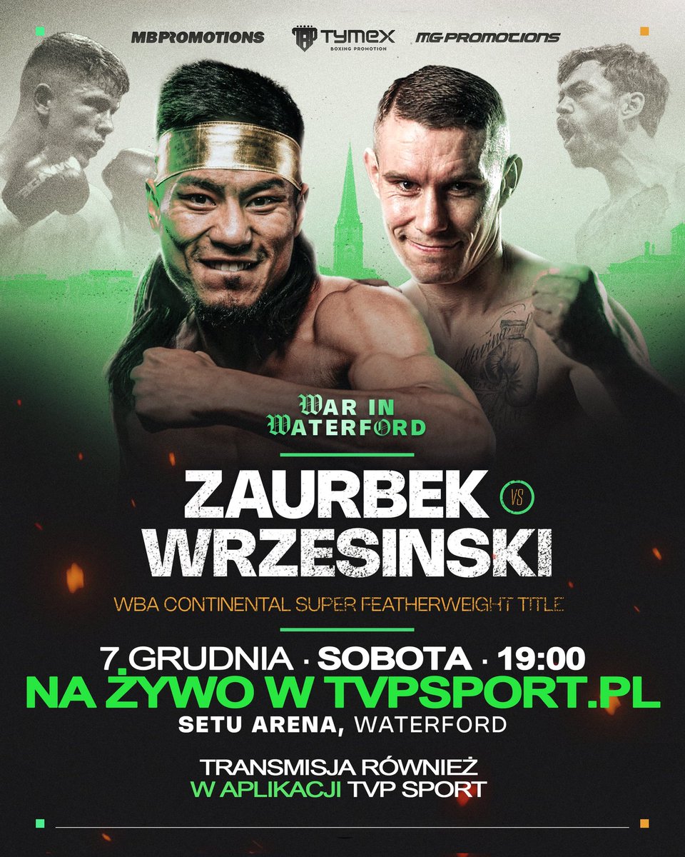 JUŻ DZISIAJ - 19:00 - NA ŻYWO - TVPSPORT.pl

Damian Wrzesiński (28-3-2, 7 KO) vs niepokonany Sultan Zaurbek (18-0, 13 KO) o pas WBA Continental w wadze superpiórkowej.

Oglądamy i kibicujemy!
#teamWRZOS #POLSKA