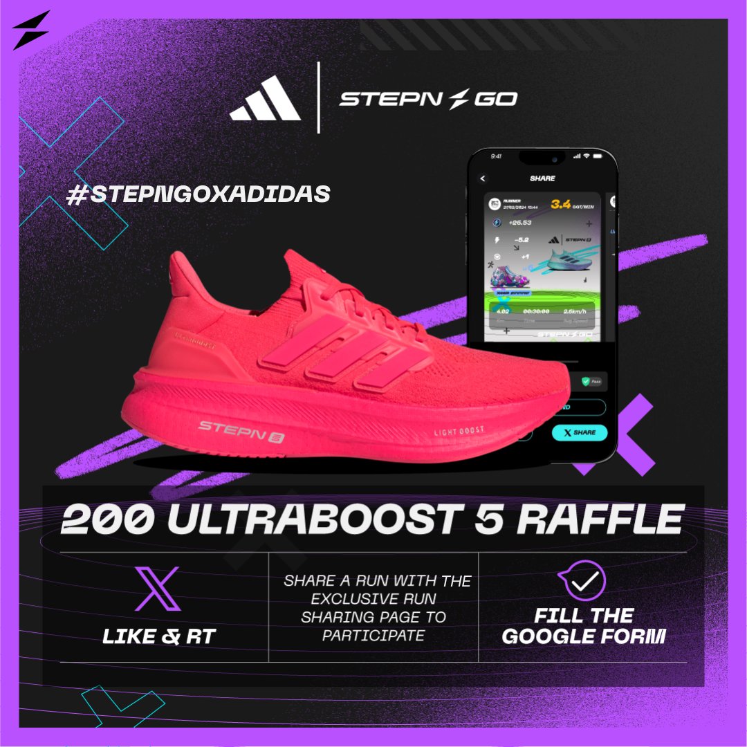 Day 2 of the #STEPNGOxadidas X Contest!

Get one of 200 Ultraboost 5 whitelist slots by sharing your #STEPNGO run using our exclusive sharing page 🔥

Winning a whitelist slot guarantees your physical pair of limited edition STEPN GO x <a href="/adidas/">adidas</a> Ultraboost 5!

Find all the details