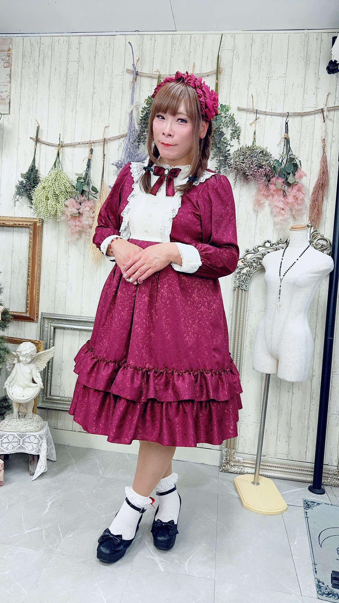 ドール姫袖ワンピース　Pinasweetcollection ロリータ ローズジャガードワンピース【長袖】 | Pina sweetcollection