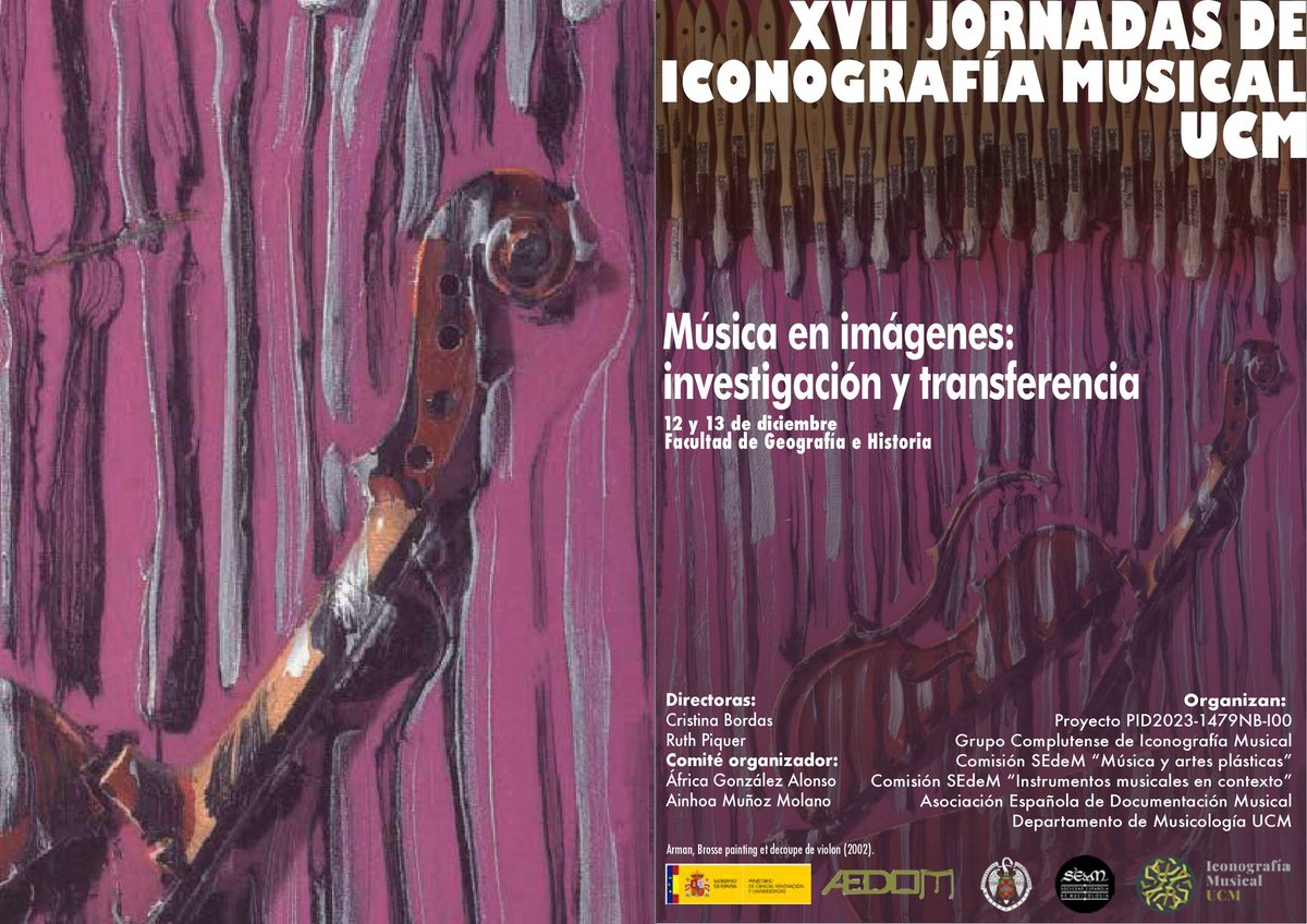 MusicologiaUCM's tweet photo. Los próximos 12 y 13 de diciembre celebramos las XVII Jornadas de Iconografía Musical UCM. ¡Aquí el programa! Entrada libre y gratuita en la Facultad de Geografía e Historia. Además, se podrán seguir online en nuestro canal youtube https://t.co/bNlocHh3l6 https://t.co/oDzF1vYy0g