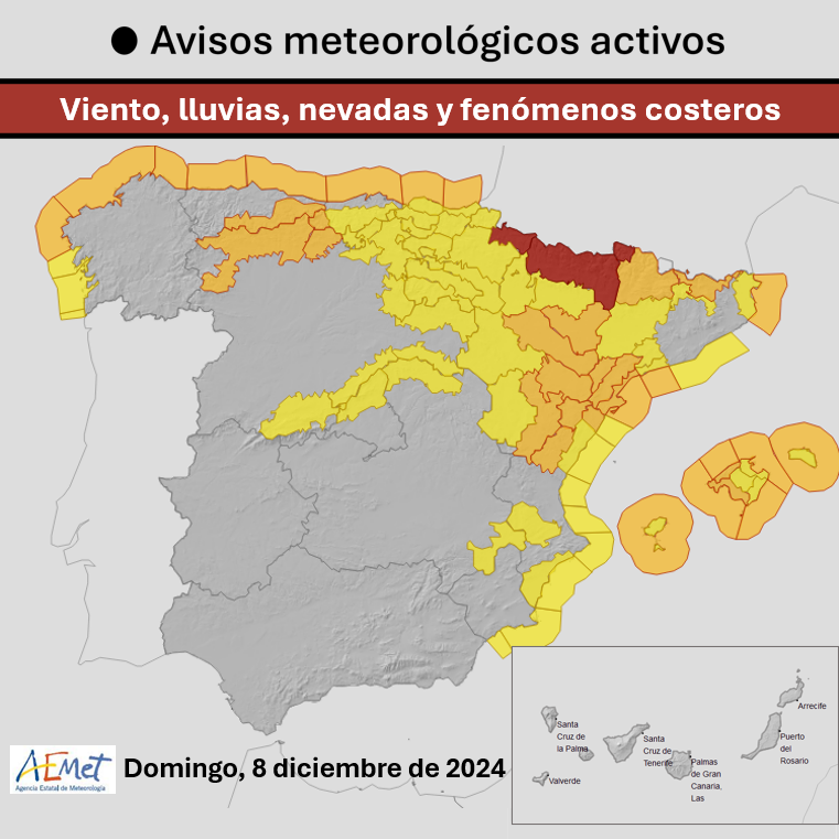 ⚠️ AVISO ESPECIAL | Temporal de viento, lluvia, nieve y marítimo.

El fenómeno más adverso en las próximas horas serán las nevadas copiosas en las montañas del norte, donde los acumulados serán muy importantes, sobre todo en zonas del Pirineo.

+ info 👉
🔗aemet.es/documentos_d/e…