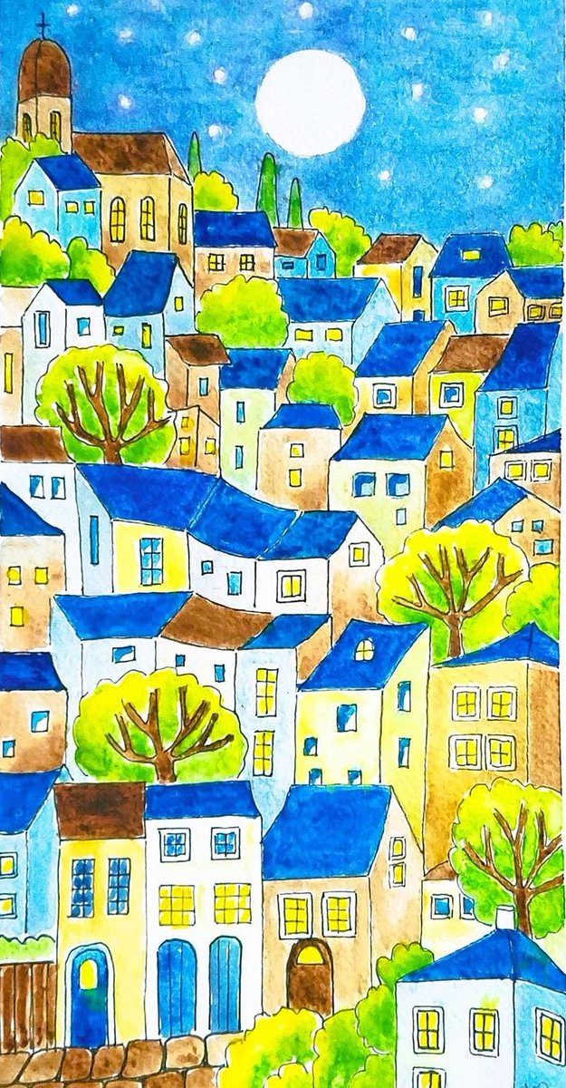 itsmmyjourney's tweet photo. "โจ A dreamy village under the moonlight! ๐ The colors dance with life, whispering stories of quiet streets, glowing windows, and the serene beauty of togetherness. ๐ก๐ What dreams would you weave in this magical place? #ArtInspiration #MoonlitDreams #ColorfulEscape" https://t.co/c8BnQFUPLO