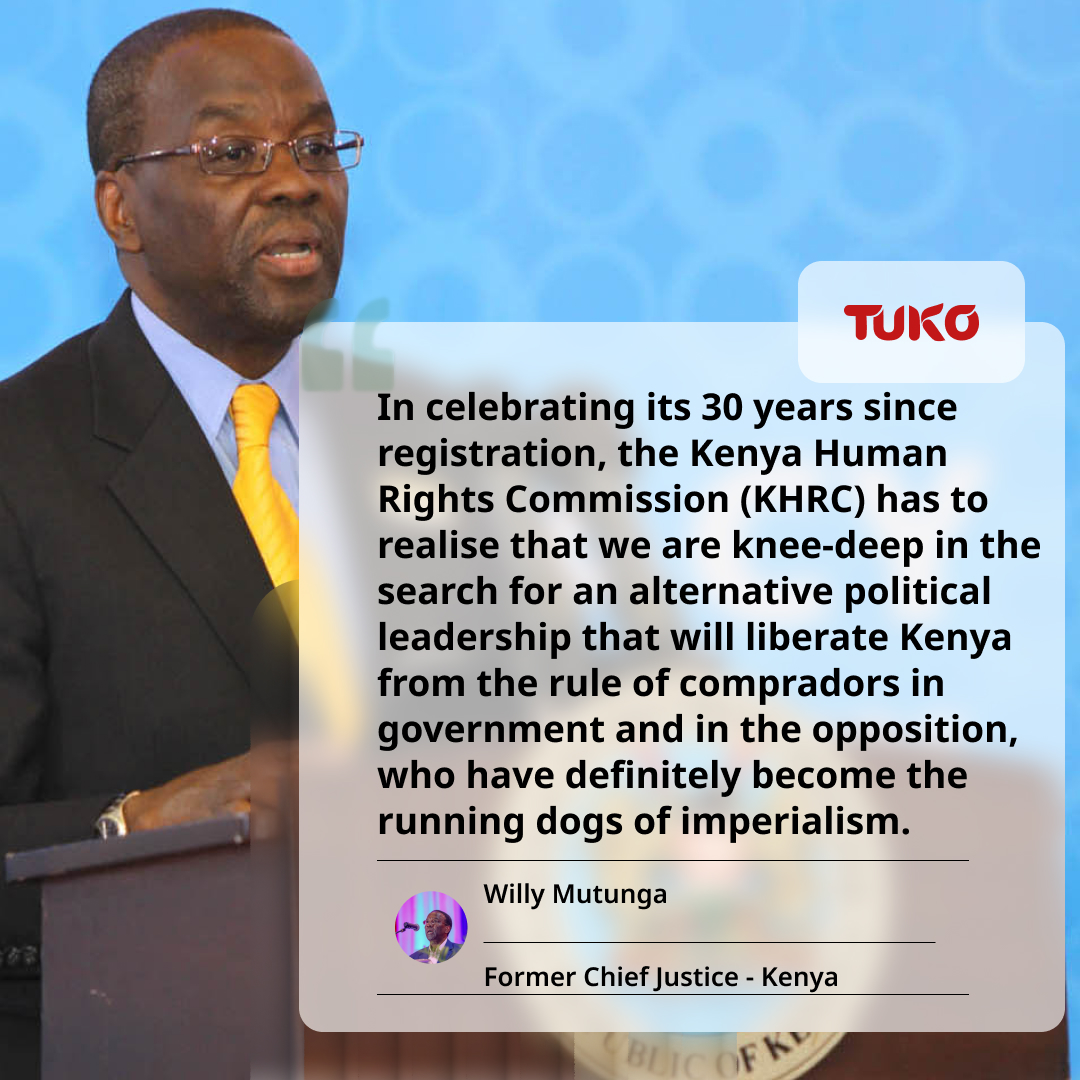 Tuko_co_ke's tweet photo. βThe compradors must go. Mapambano ya mapinduzi yaendelee,β former Chief Justice Willy Mutunga says while marking Kenya Human Rights Commission (KHRC) 30thanniversary.
#tukonews #Kenya #Politics #WillyMutunga https://t.co/9eKYo3kCl1