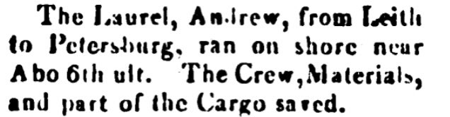 juha_hakala's tweet photo. (1/4) On 7th Dec. 1819 Lloyd’s List published news on loss of the Laurel, captain Andrew. The ship was on its way from Leith to Petersburg and wrecked near Åbo, Finland, on 6th Nov. 1819.

Source: Lloyd’s List 7.12.1819 https://t.co/LrCiCAXC1A
