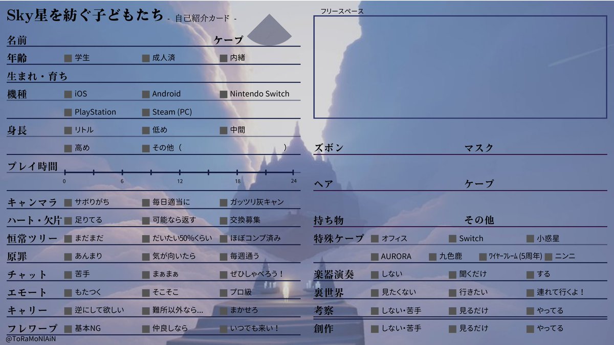 ＳＫＹ プロフィール一読要ページ sky星を紡ぐ子どもたち #sky自己紹介カード #sky履歴書 #sky #sky写真