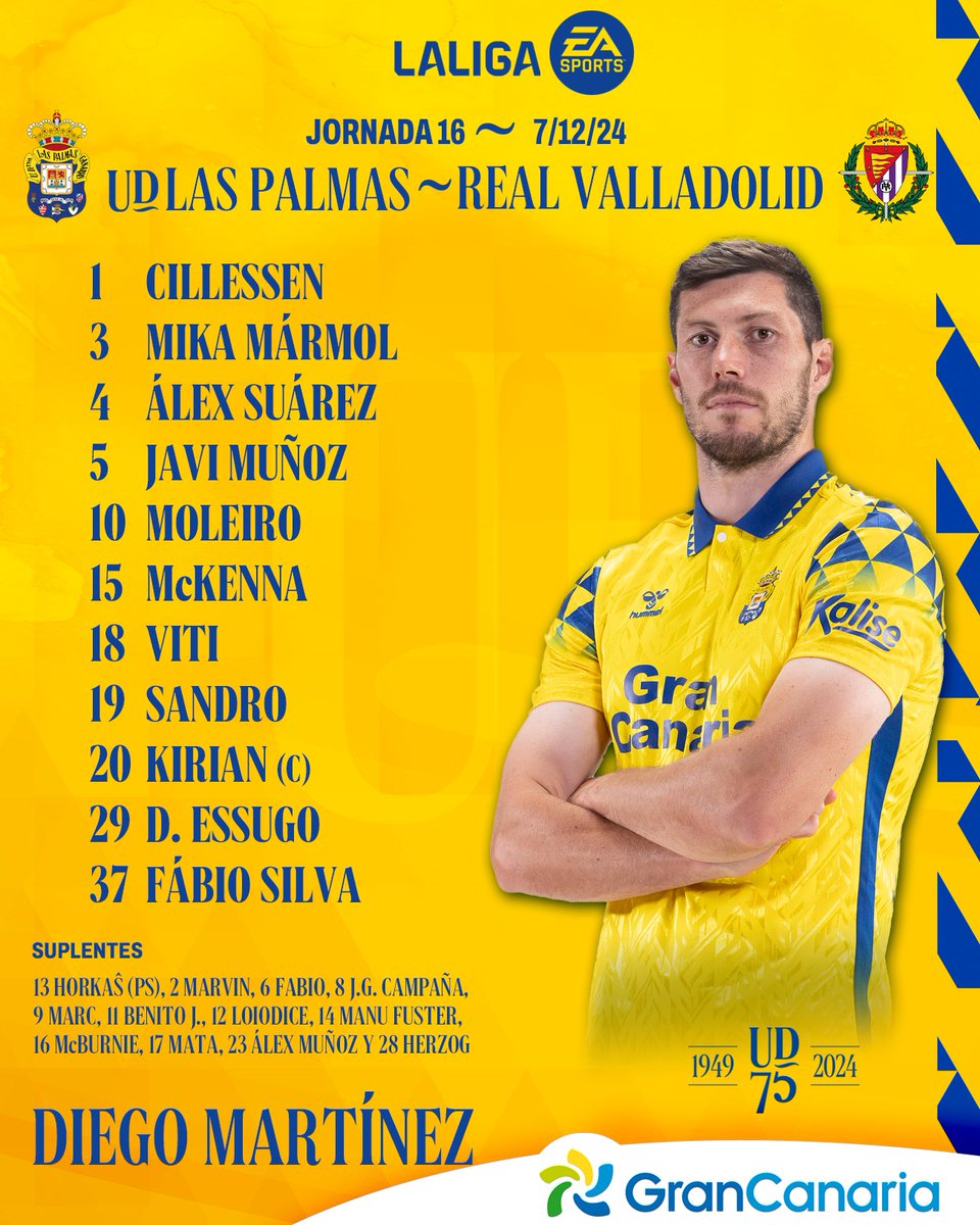 🔛 ¡Aquí está nuestro XI inicial! 🔥

⚔️ #LasPalmasRealValladolid ⚔️

#LaUniónHaceLasPalmas #LaUniónDePorVida #PíoPío #75AniversarioUD