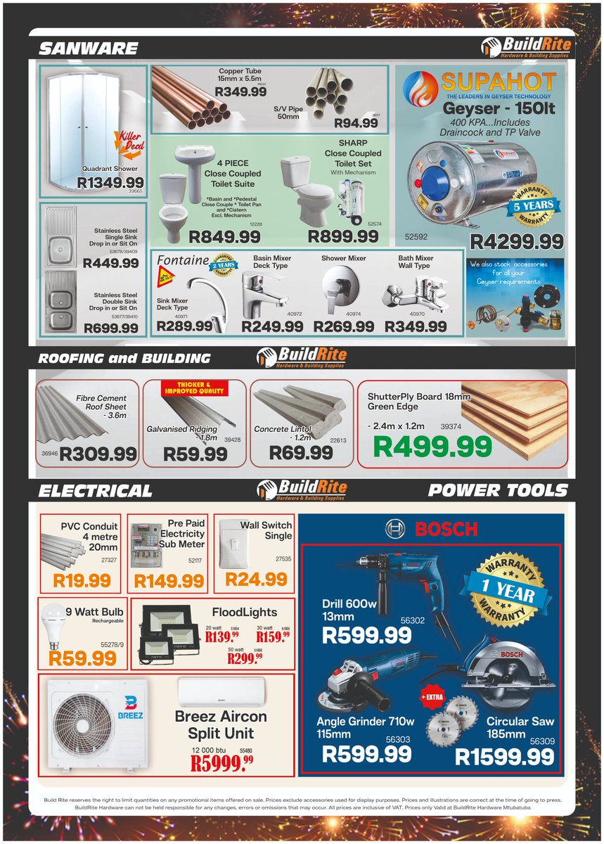 BuildriteH's tweet photo. Build Rite Hardware Grand Festive Sale is now on at Mtubatuba... Are you ready for these Crazy prices and many more Amazing deals!!!😁

#Mtubatuba #richardsbay #isimangaliso #buildrite #buildritehardware #hardware #hardwarestore #affordable #dream https://t.co/OhZOWBghaU