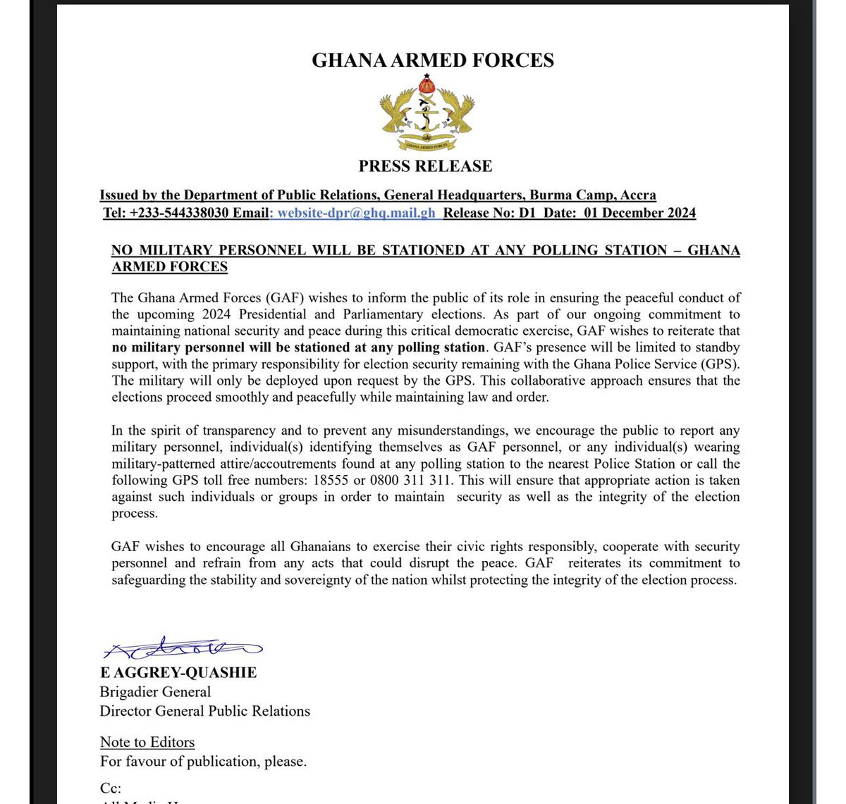 _owula's tweet photo. The communication from the Ghana Armed Forces clearly states that there’ll be no military personnel at polling stations. If that is so then why were these military men insistent on going to the polling station 

Hmmm your guess is as good as mine https://t.co/E7070X125B